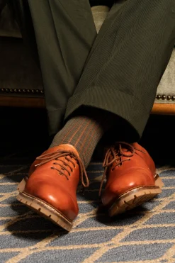 Dark Green & Orange Shadow Stripe Midweight Cotton Socks