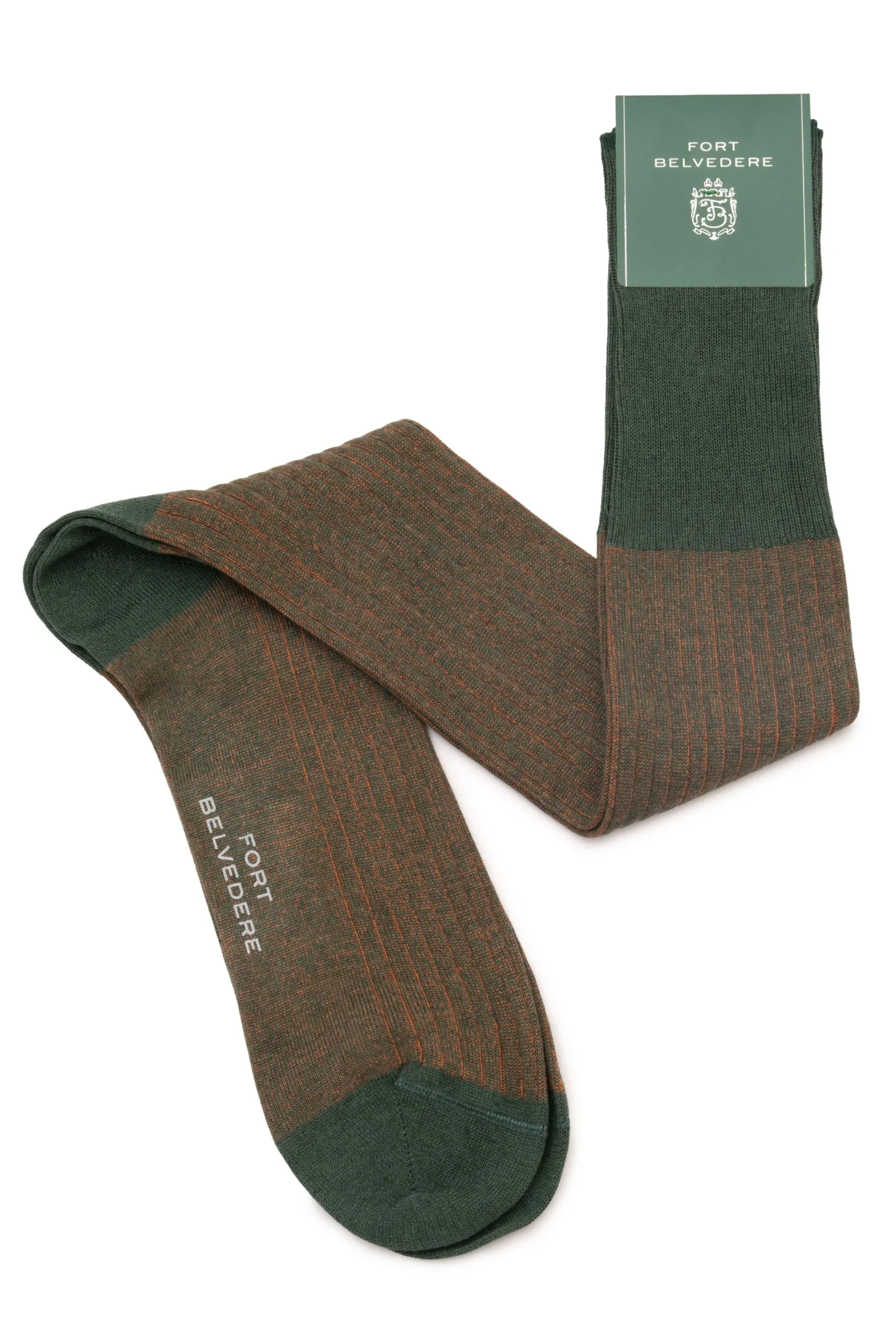 Dark Green & Orange Shadow Stripe Midweight Cotton Socks