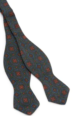 Dark Green Pattern Wool Challis Bow Tie