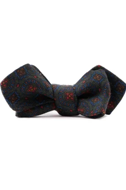 Dark Green Pattern Wool Challis Bow Tie