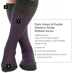 Dark Green & Purple Shadow Stripe Lightweight Cotton Socks