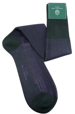 Dark Green & Purple Shadow Stripe Lightweight Cotton Socks