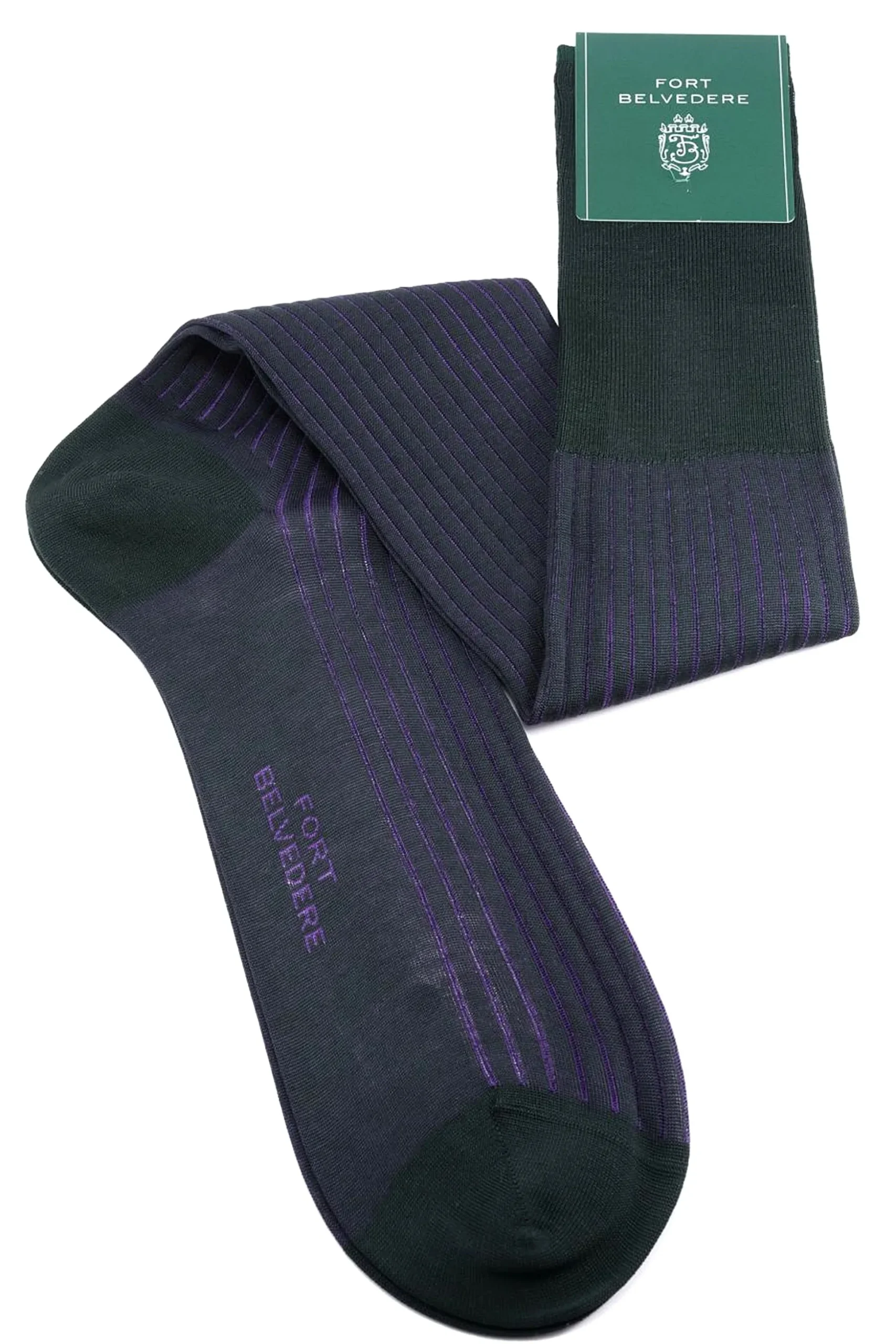 Dark Green & Purple Shadow Stripe Lightweight Cotton Socks