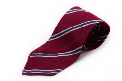 Dark Red & Blue Striped Shantung Silk Tie