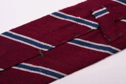 Dark Red & Blue Striped Shantung Silk Tie