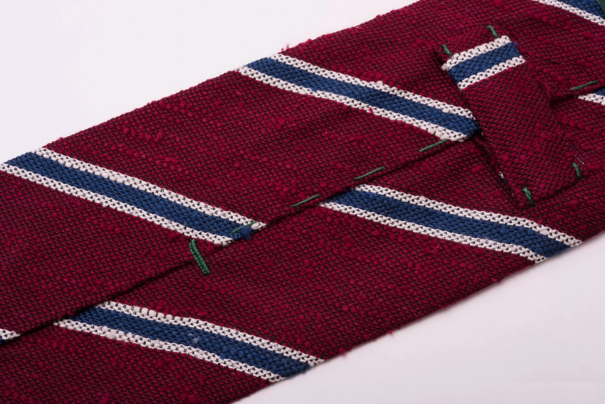Dark Red & Blue Striped Shantung Silk Tie