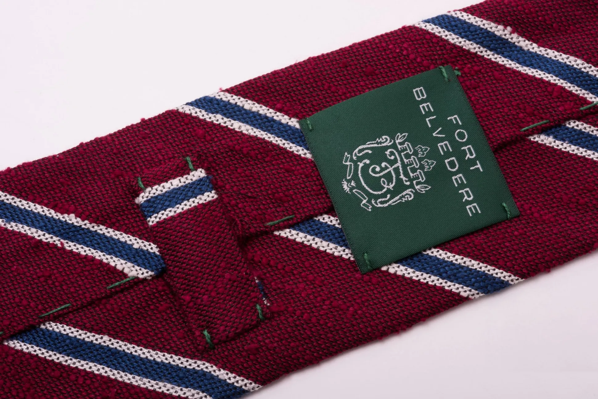 Dark Red & Blue Striped Shantung Silk Tie