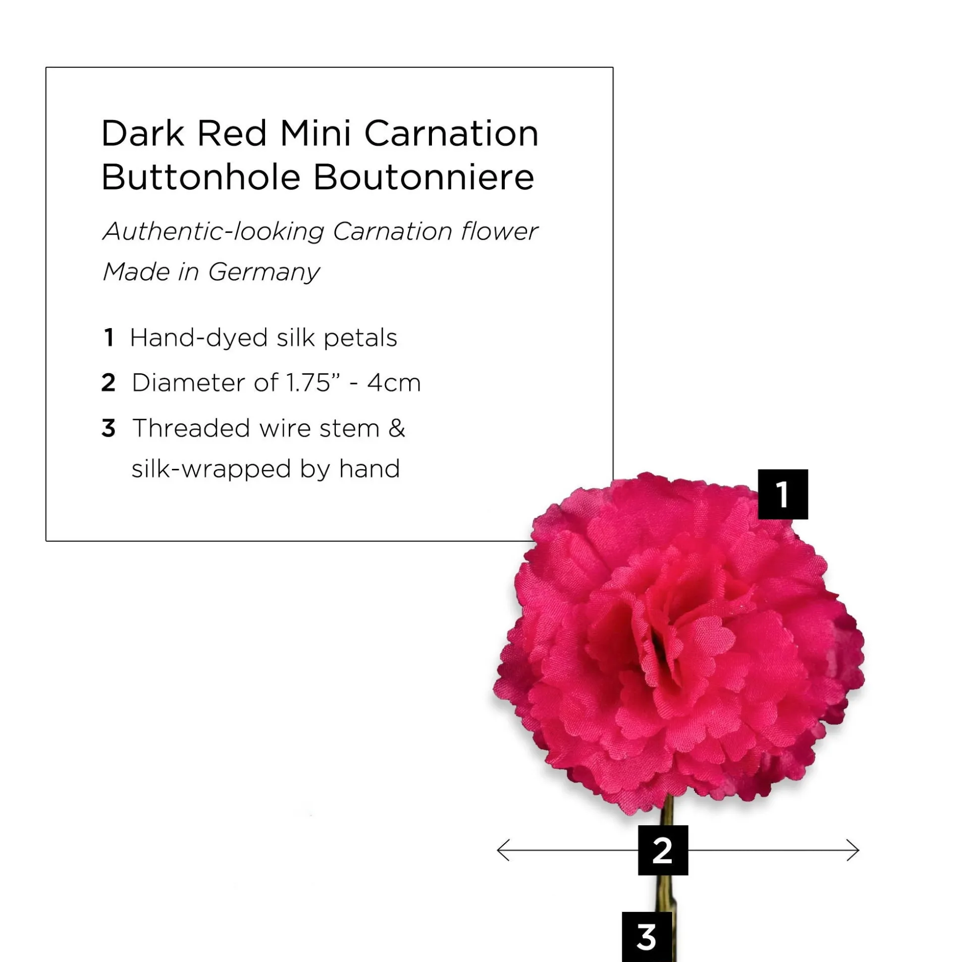 Dark Red Mini Carnation Silk Boutonnière Flower