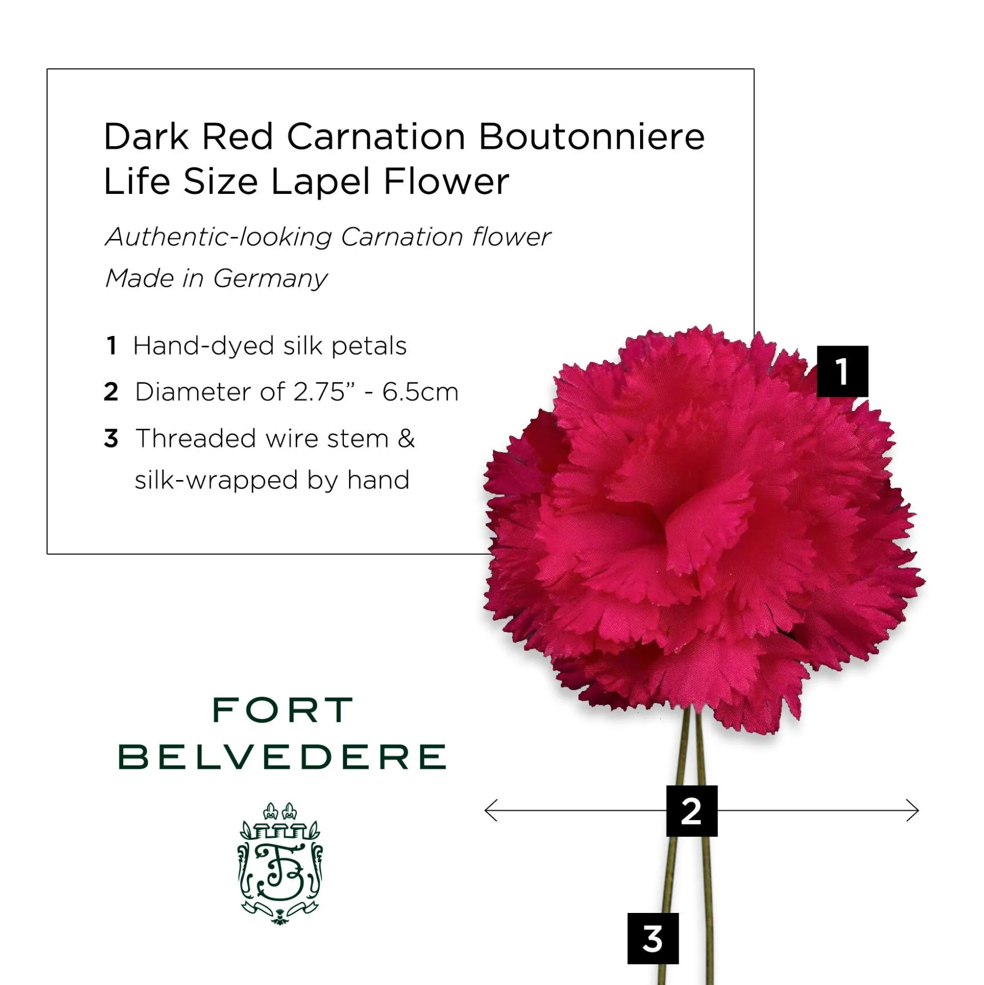 Dark Red Mini Carnation Silk Boutonnière Flower