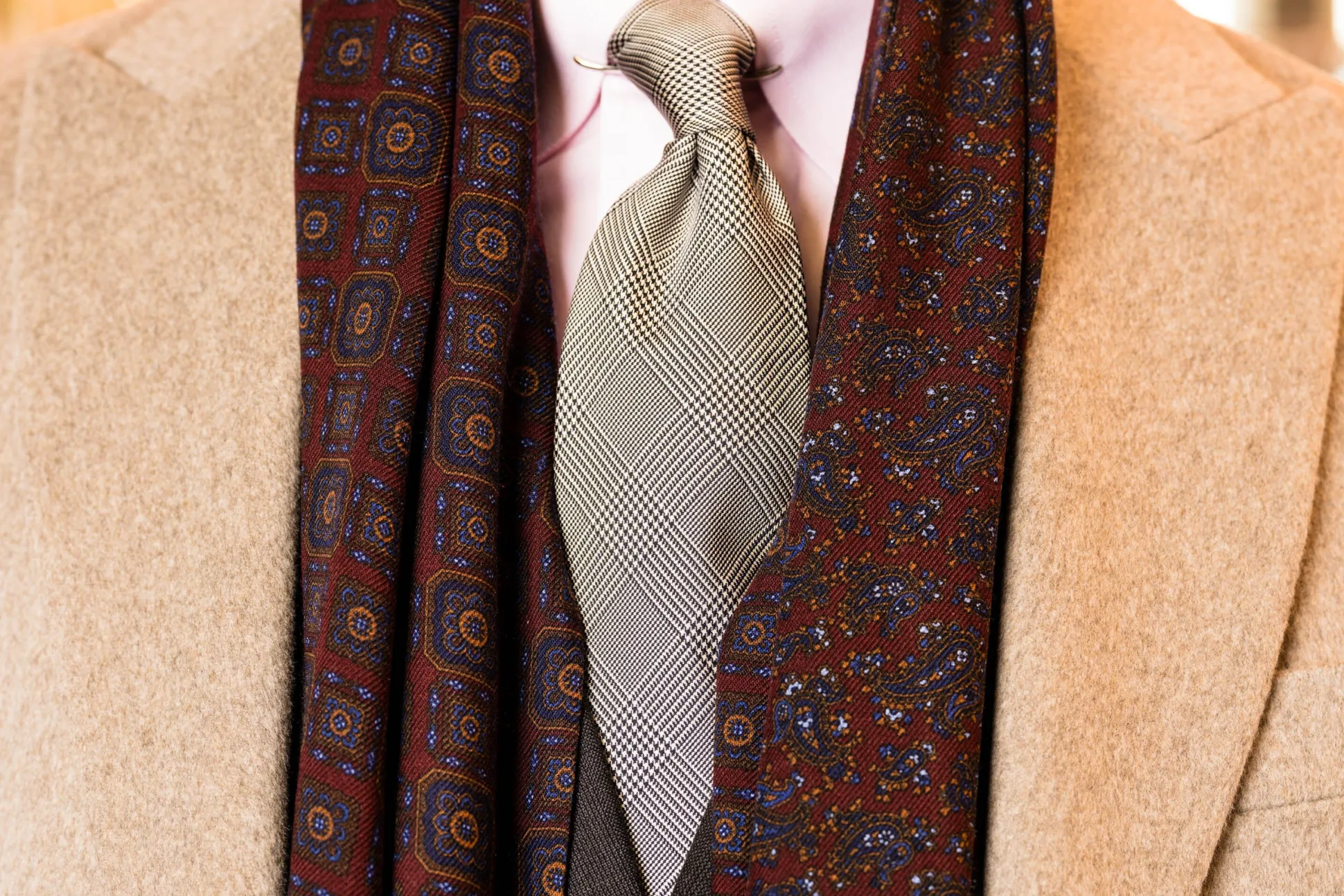 Dark Red Motif & Paisley Reversible Scarf