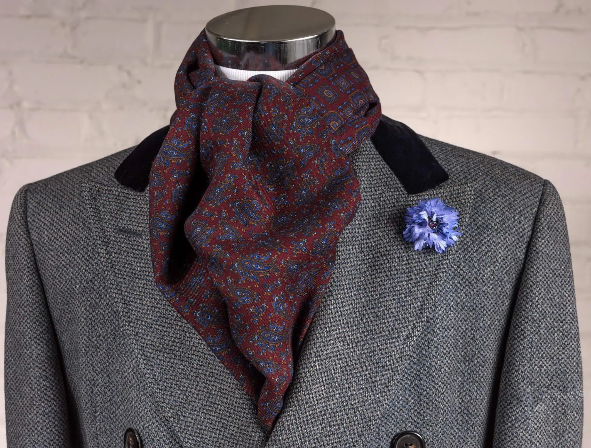 Dark Red Motif & Paisley Reversible Scarf