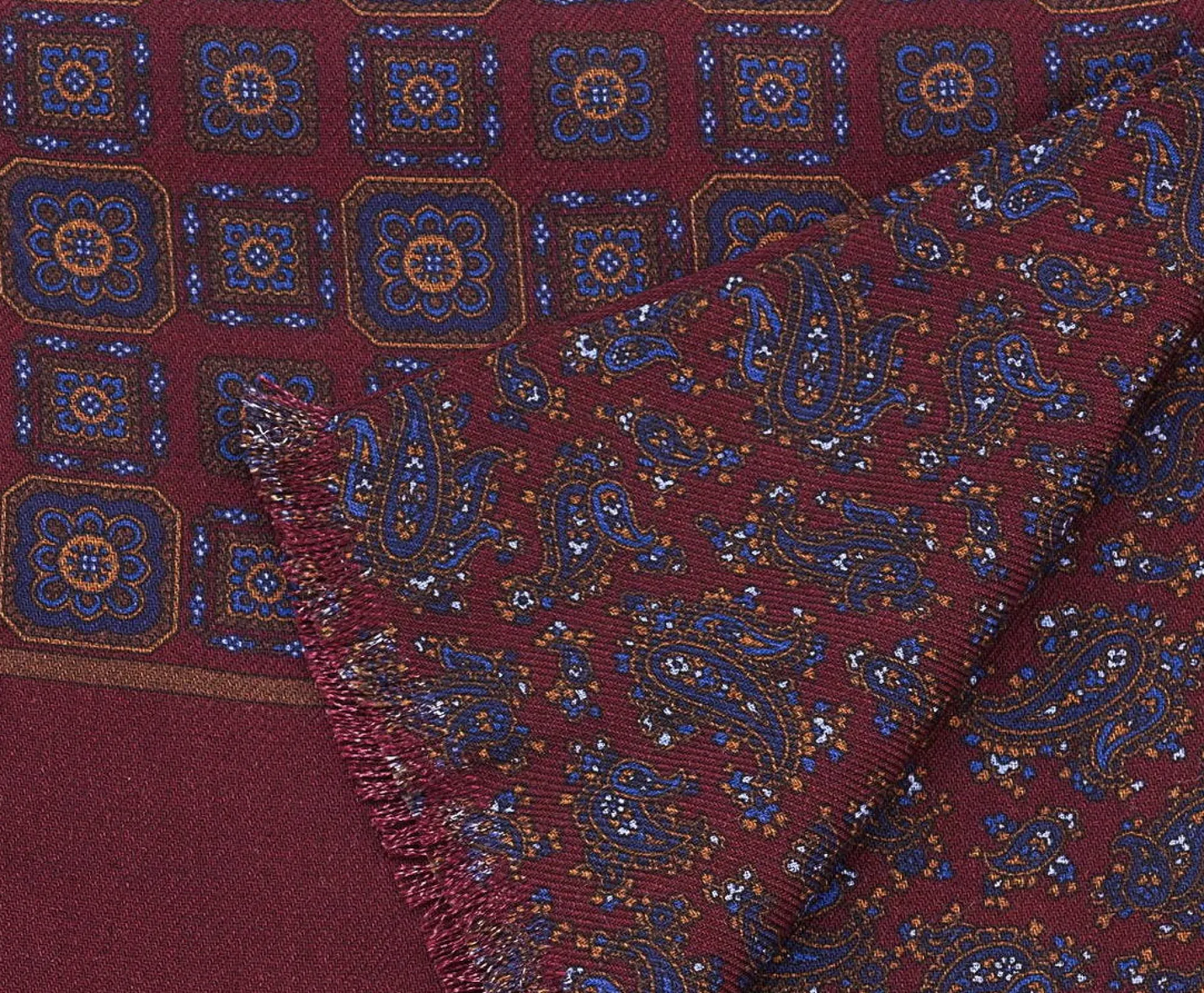 Dark Red Motif & Paisley Reversible Scarf