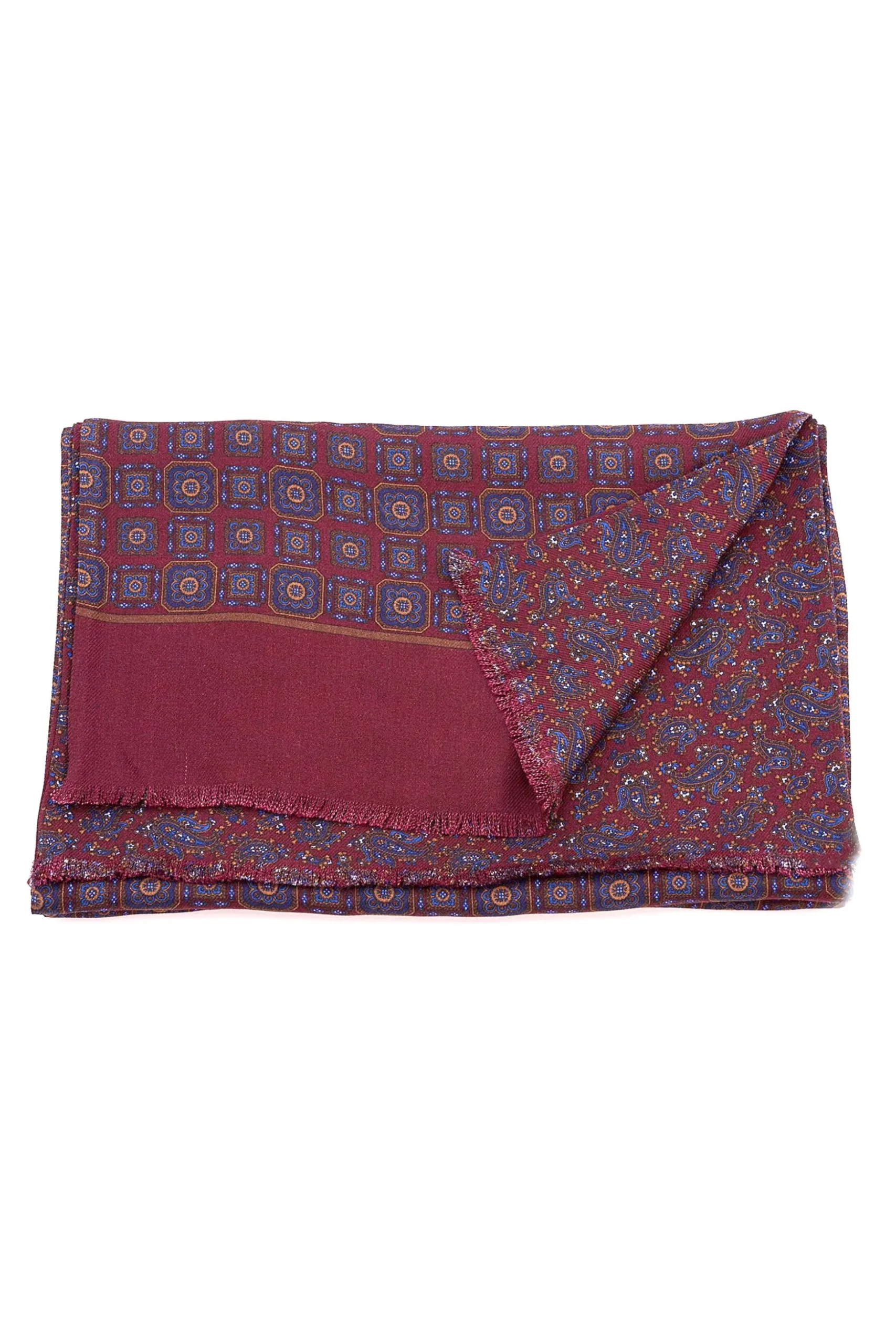 Dark Red Motif & Paisley Reversible Scarf