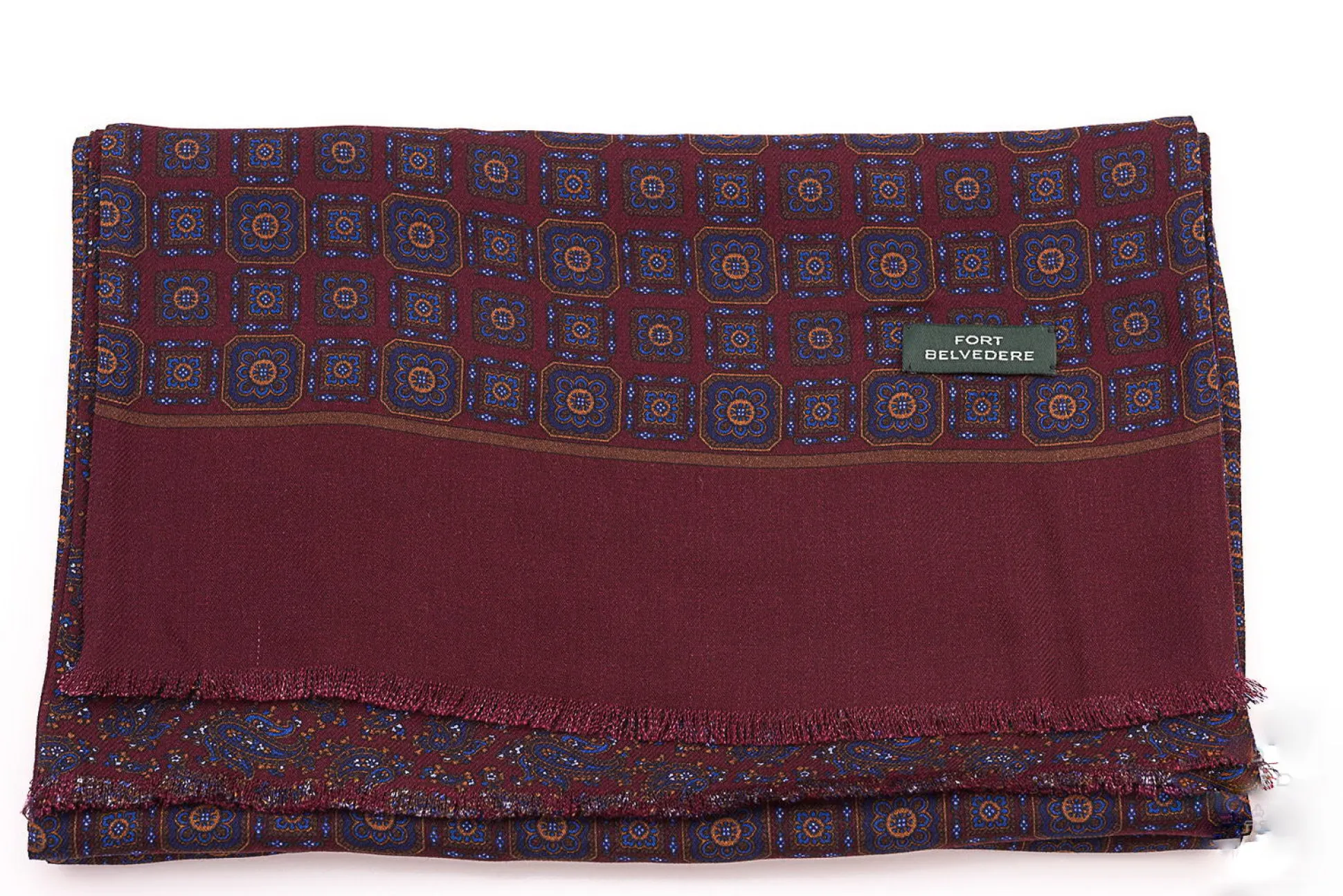 Dark Red Motif & Paisley Reversible Scarf
