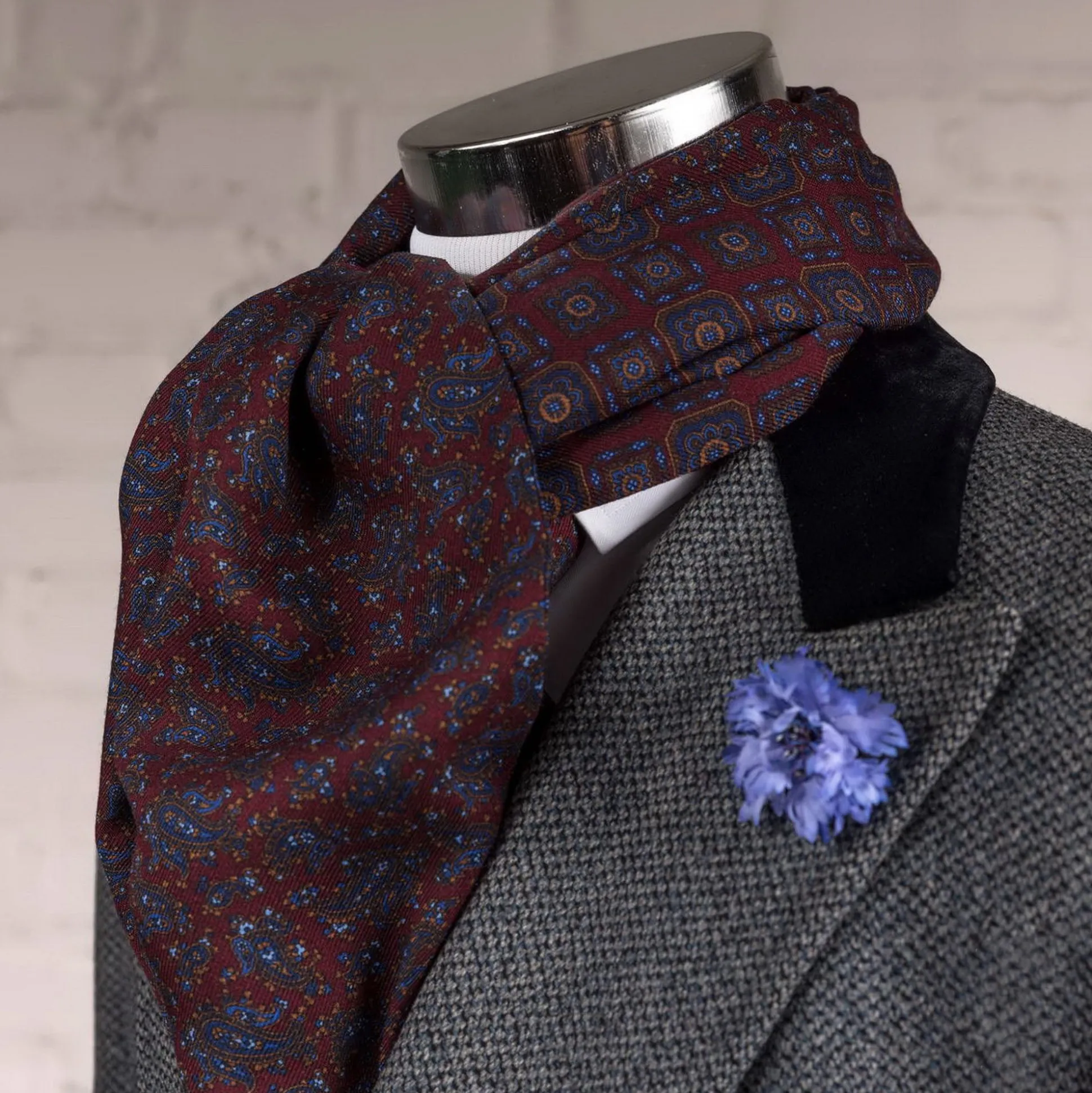 Dark Red Motif & Paisley Reversible Scarf