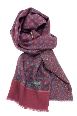 Dark Red Motif & Paisley Reversible Scarf