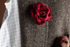 Dark Red Velvet Spray Rose Boutonnière Flower