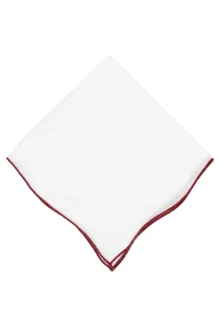 Dark Red Wave Edge White Linen Pocket Square