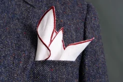 Dark Red Wave Edge White Linen Pocket Square
