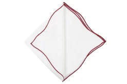 Dark Red Wave Edge White Linen Pocket Square