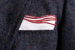 Dark Red Wave Edge White Linen Pocket Square