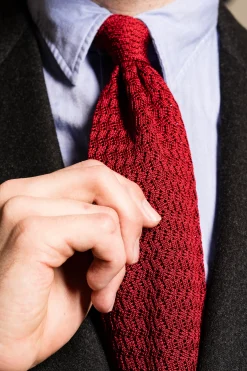 Dark Red Zigzag Silk Knit Tie