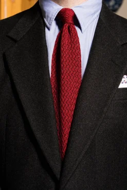 Dark Red Zigzag Silk Knit Tie
