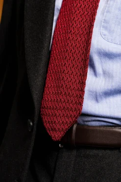 Dark Red Zigzag Silk Knit Tie