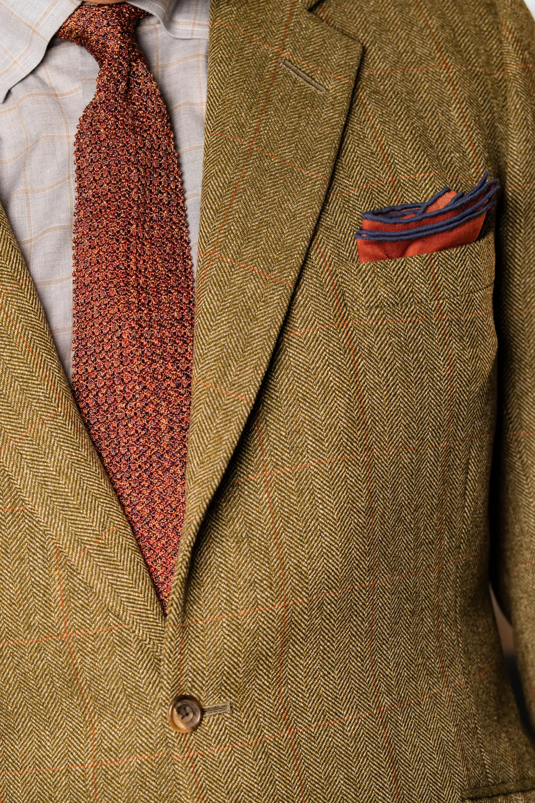 Dark Rust Orange Motif Silk-Wool Pocket Square