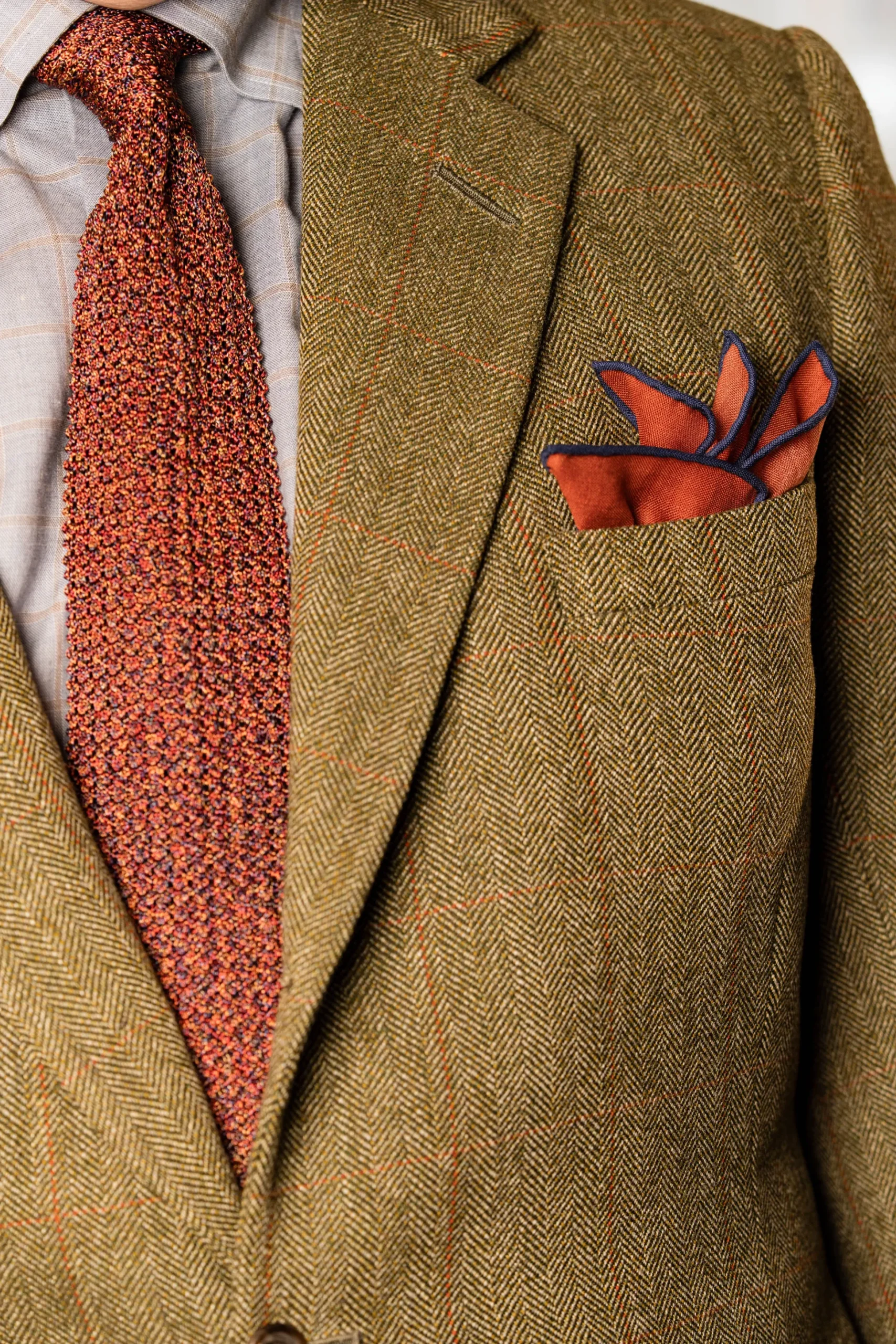 Dark Rust Orange Motif Silk-Wool Pocket Square