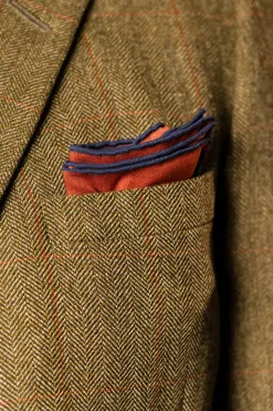 Dark Rust Orange Motif Silk-Wool Pocket Square