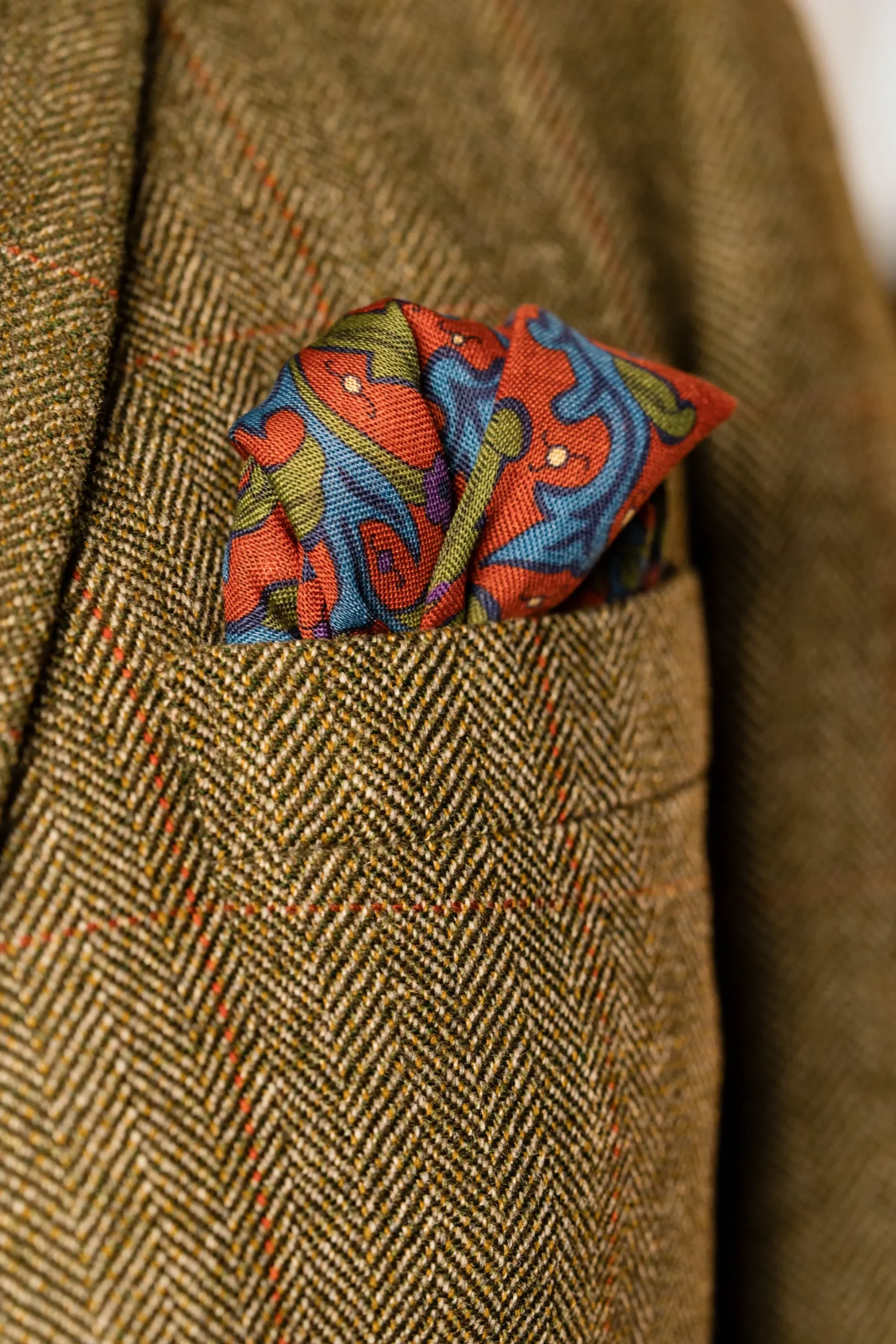 Dark Rust Orange Motif Silk-Wool Pocket Square
