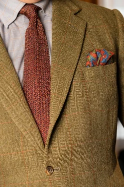Dark Rust Orange Motif Silk-Wool Pocket Square