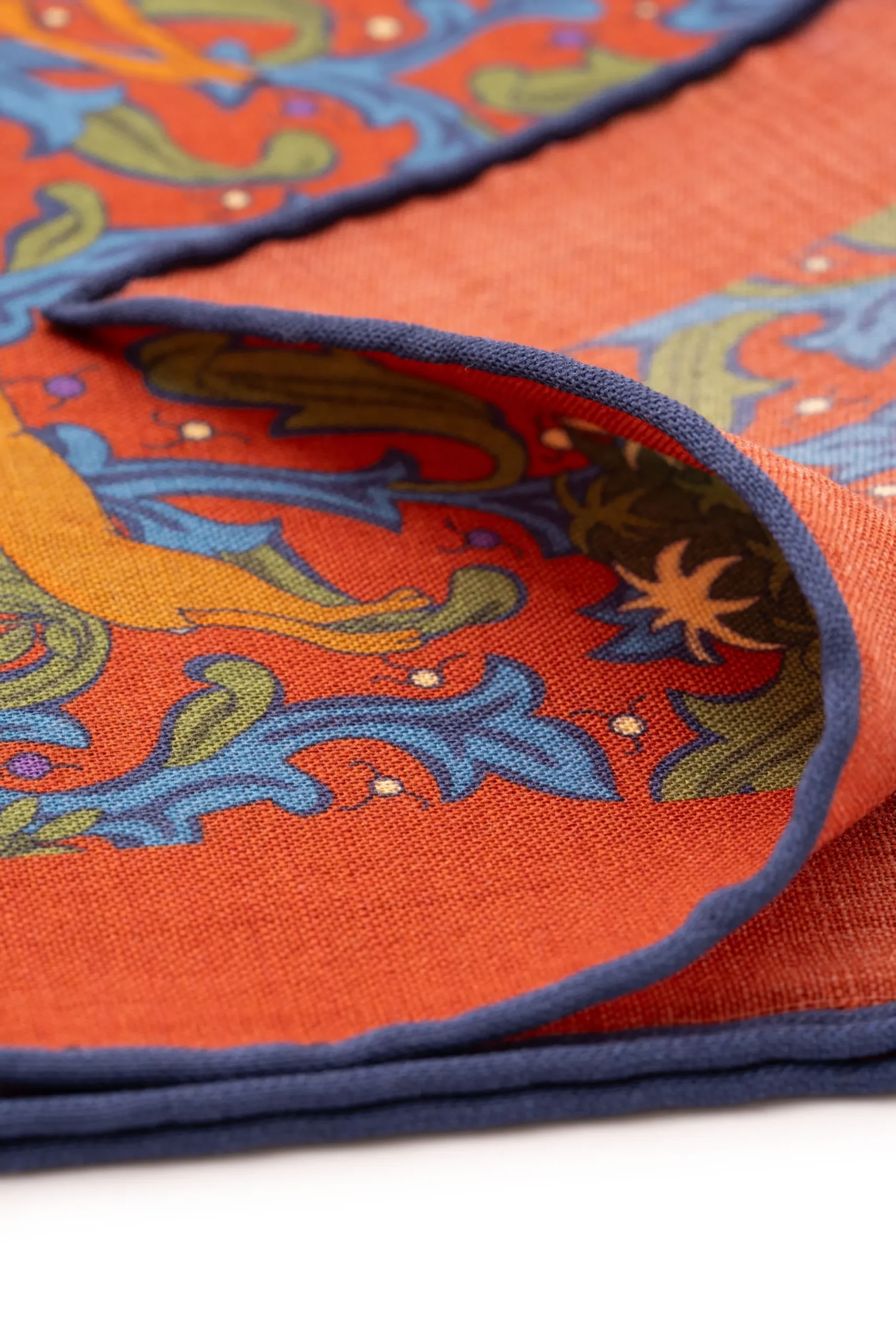 Dark Rust Orange Motif Silk-Wool Pocket Square