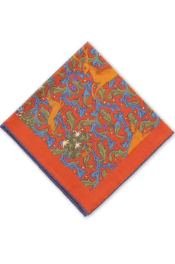 Dark Rust Orange Motif Silk-Wool Pocket Square