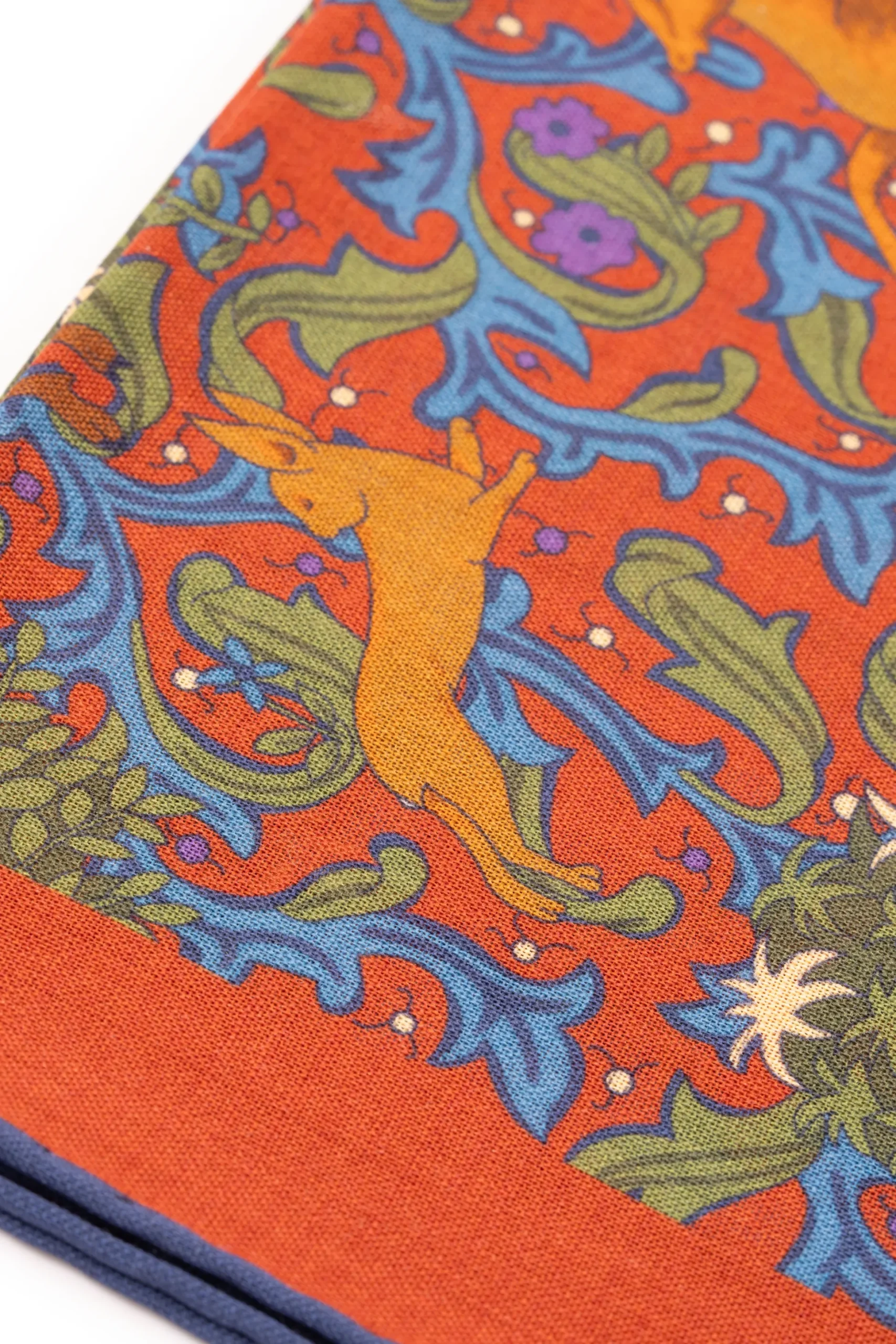 Dark Rust Orange Motif Silk-Wool Pocket Square
