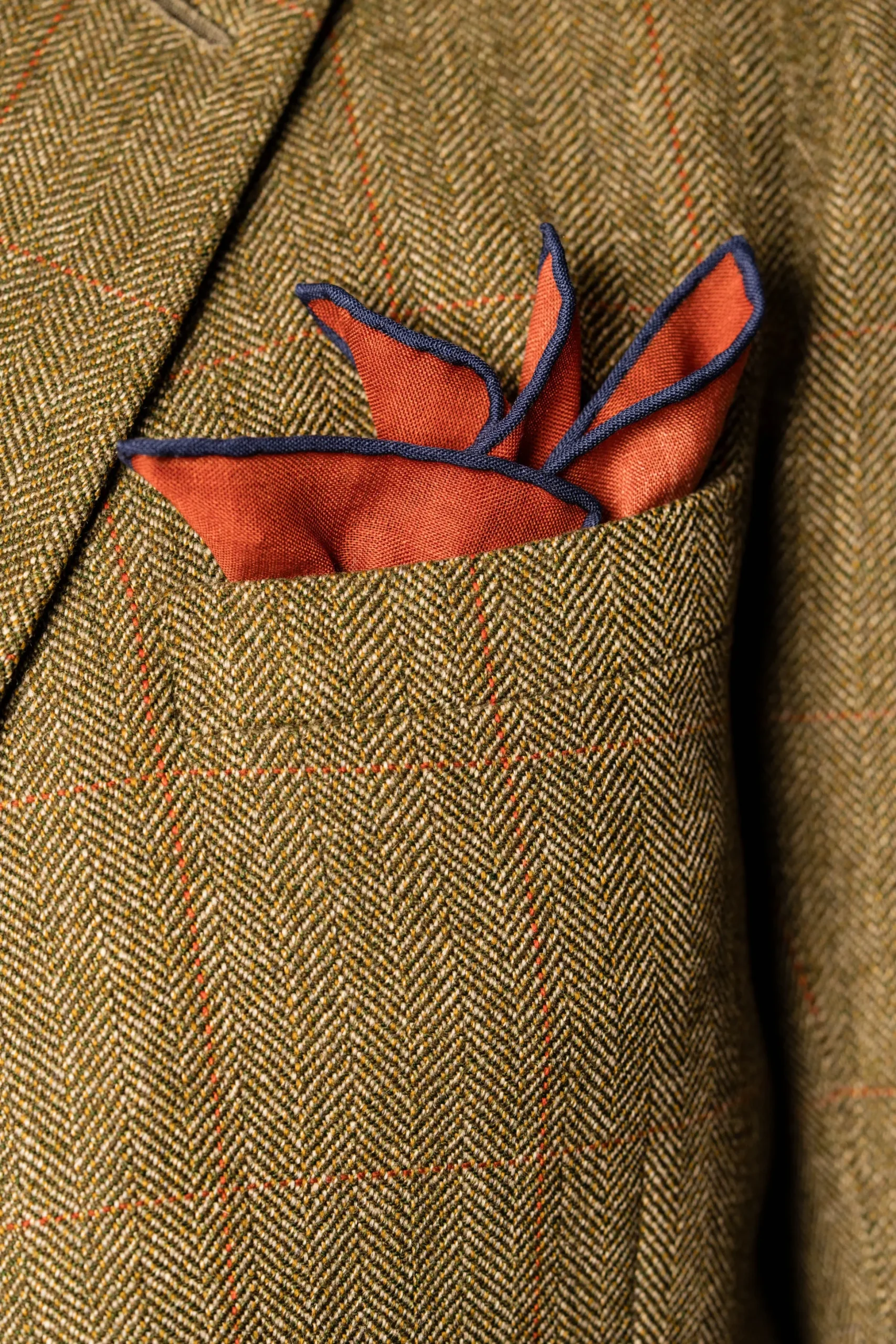 Dark Rust Orange Motif Silk-Wool Pocket Square