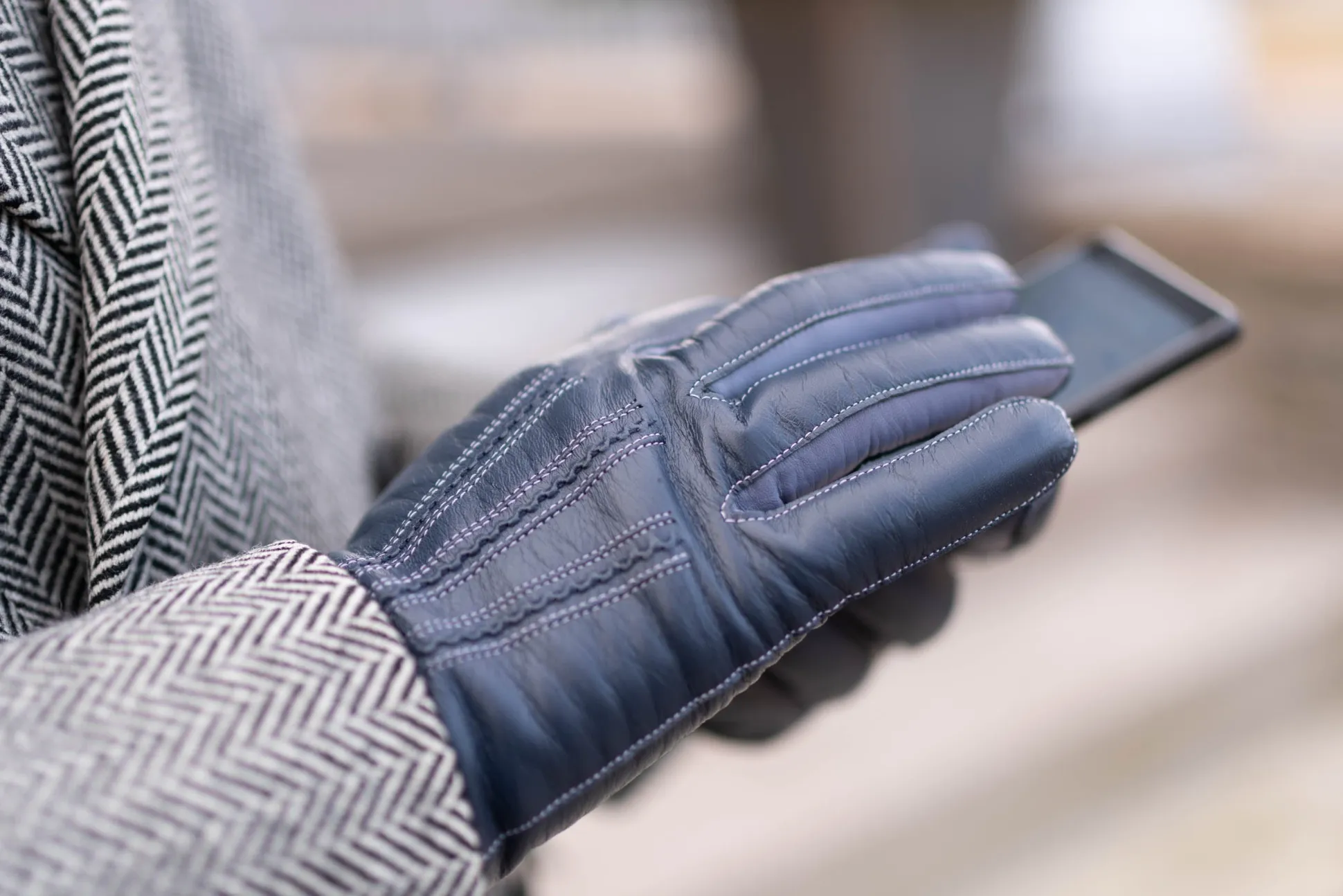 Denim Blue Touchscreen Lamb Nappa Gloves