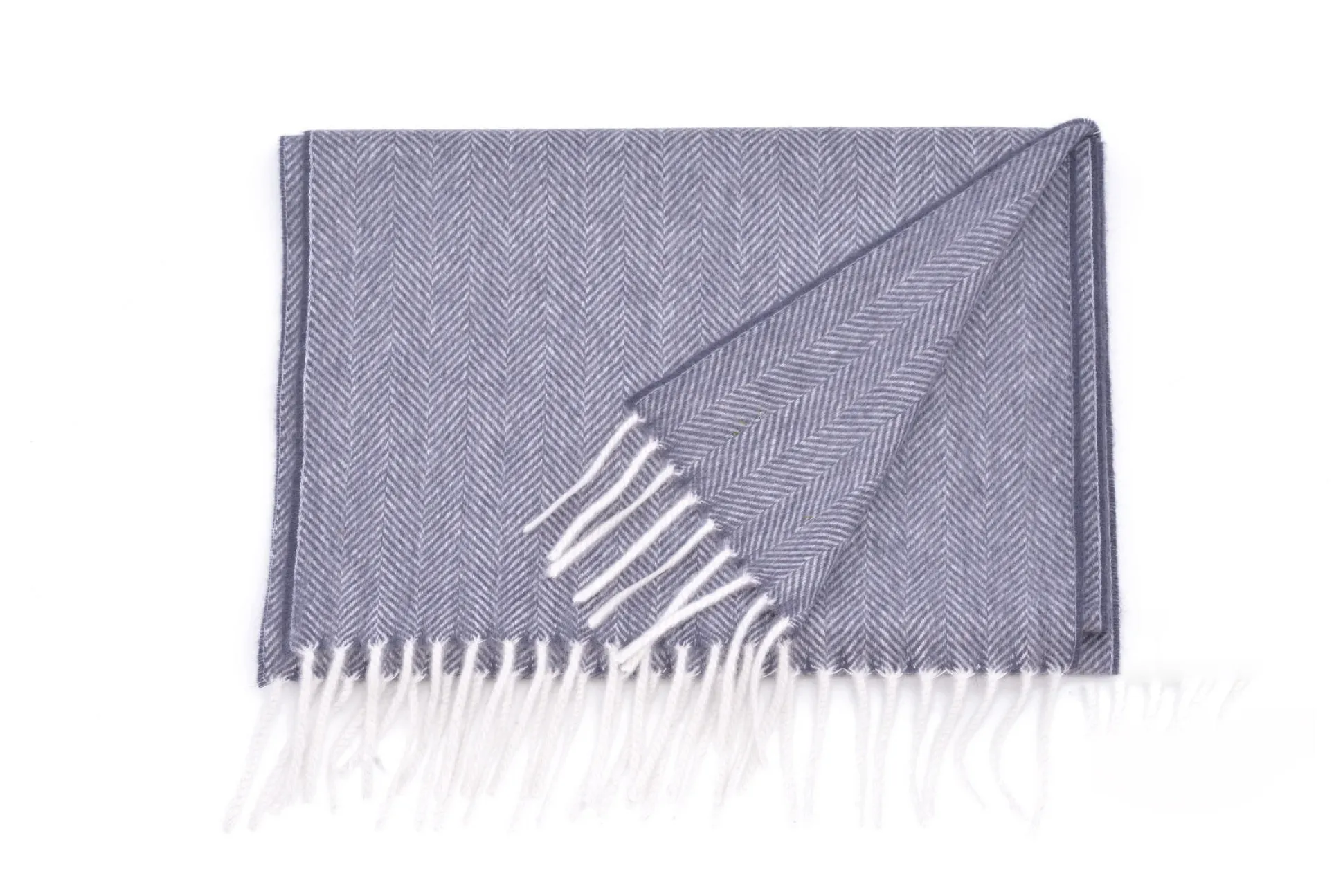 Dolphin Gray Herringbone Cashmere Scarf