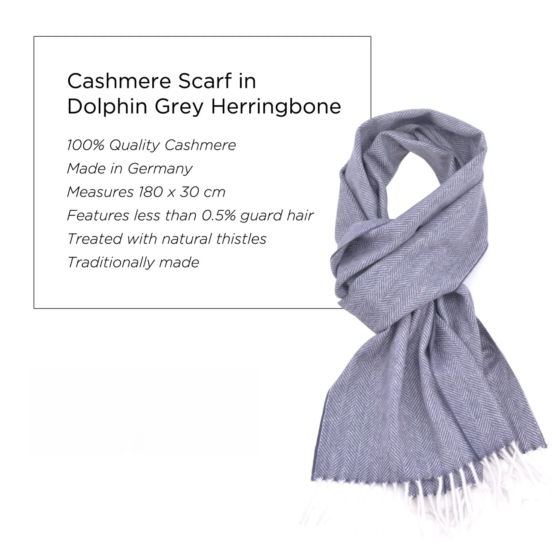 Dolphin Gray Herringbone Cashmere Scarf