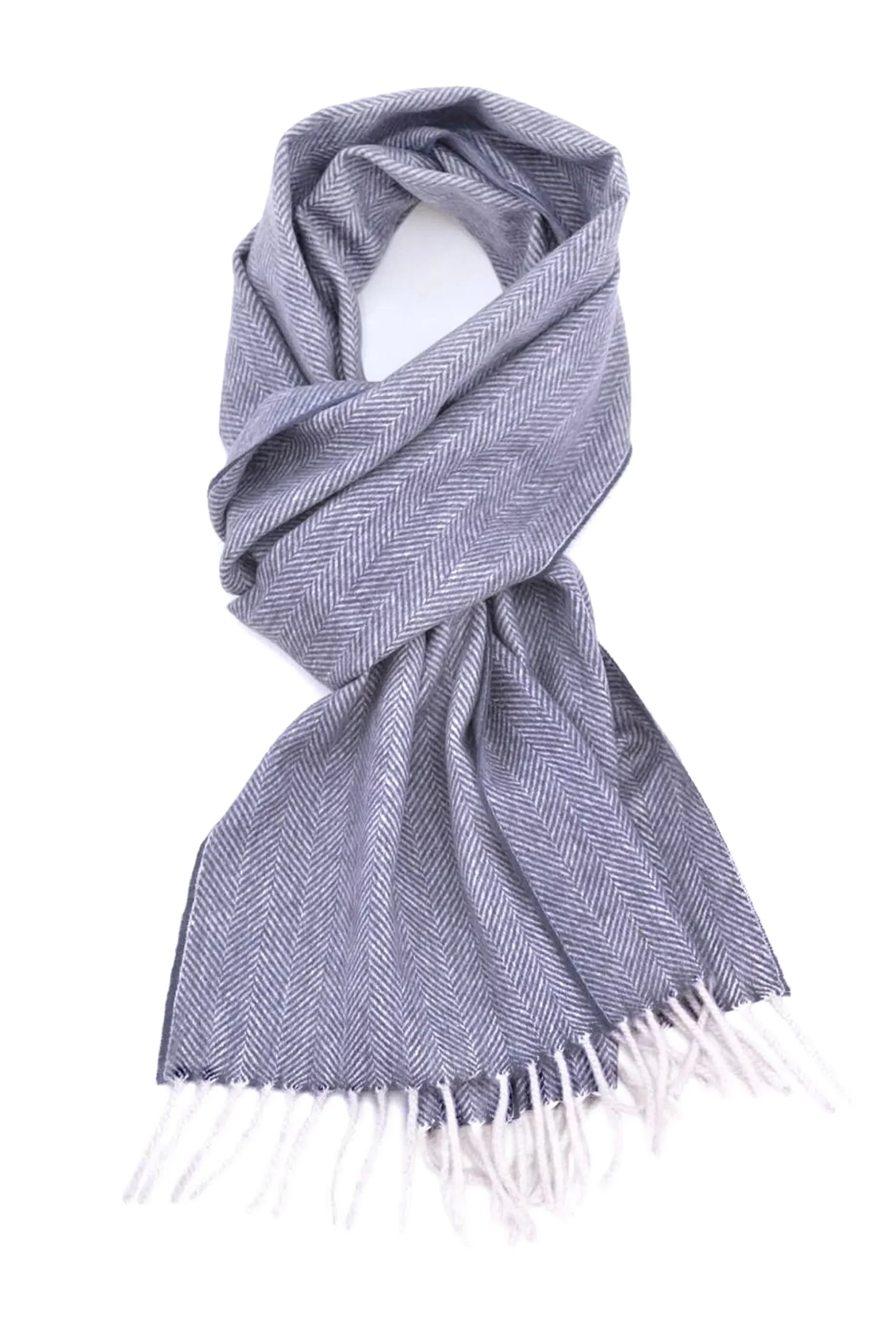 Dolphin Gray Herringbone Cashmere Scarf