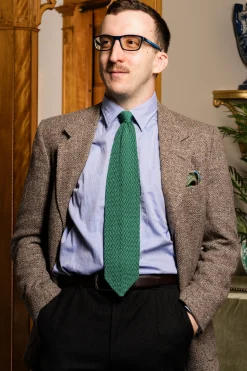 Emerald Green Zigzag Silk Knit Tie