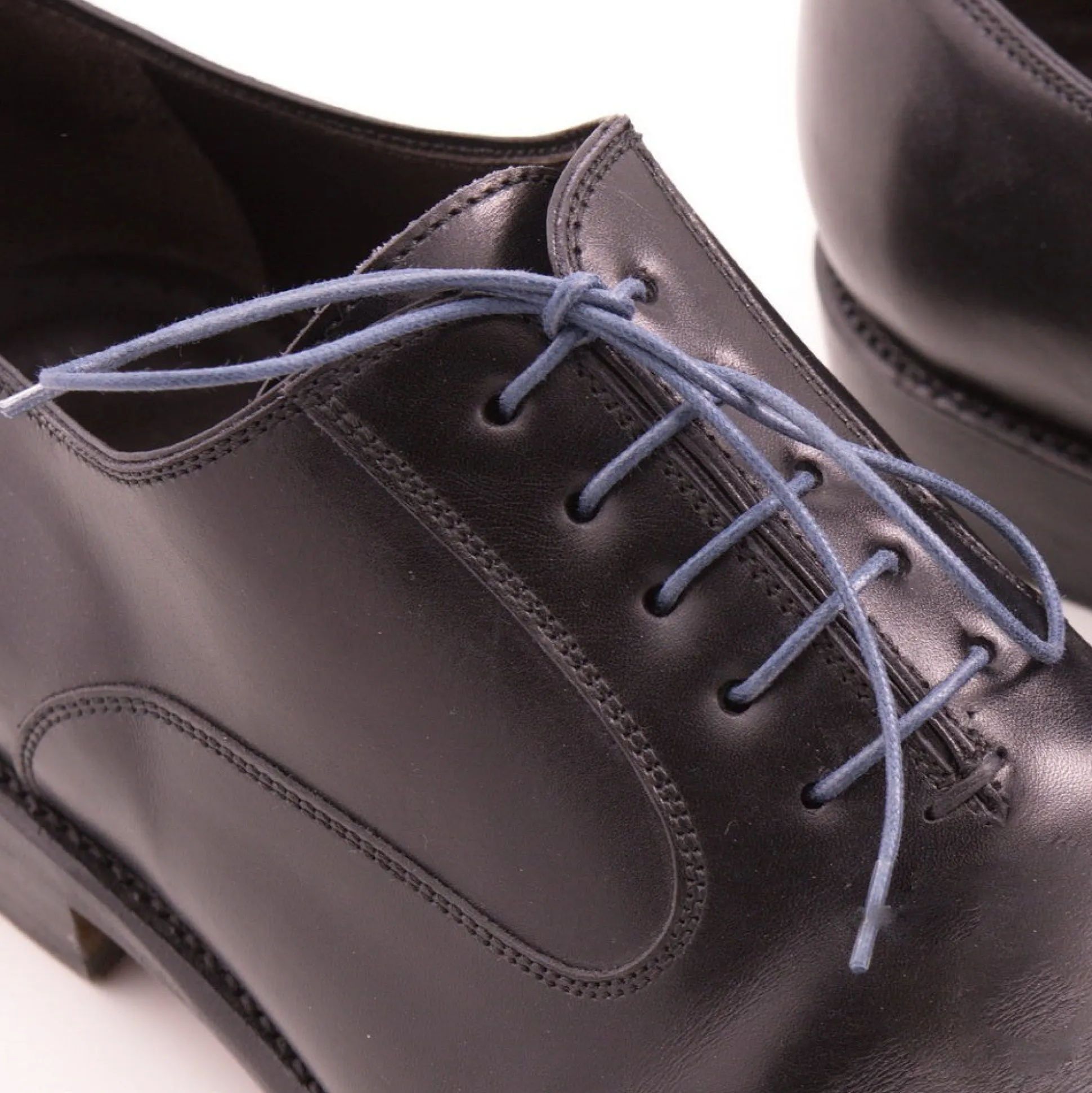 Flat Blue-Gray Waxed Cotton Shoelaces