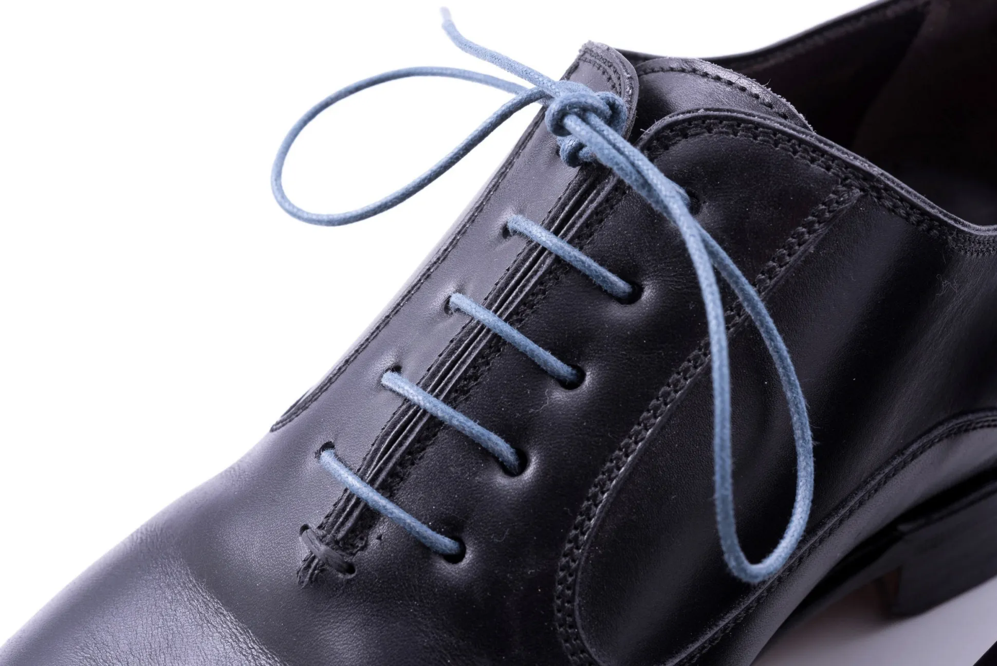 Flat Blue-Gray Waxed Cotton Shoelaces