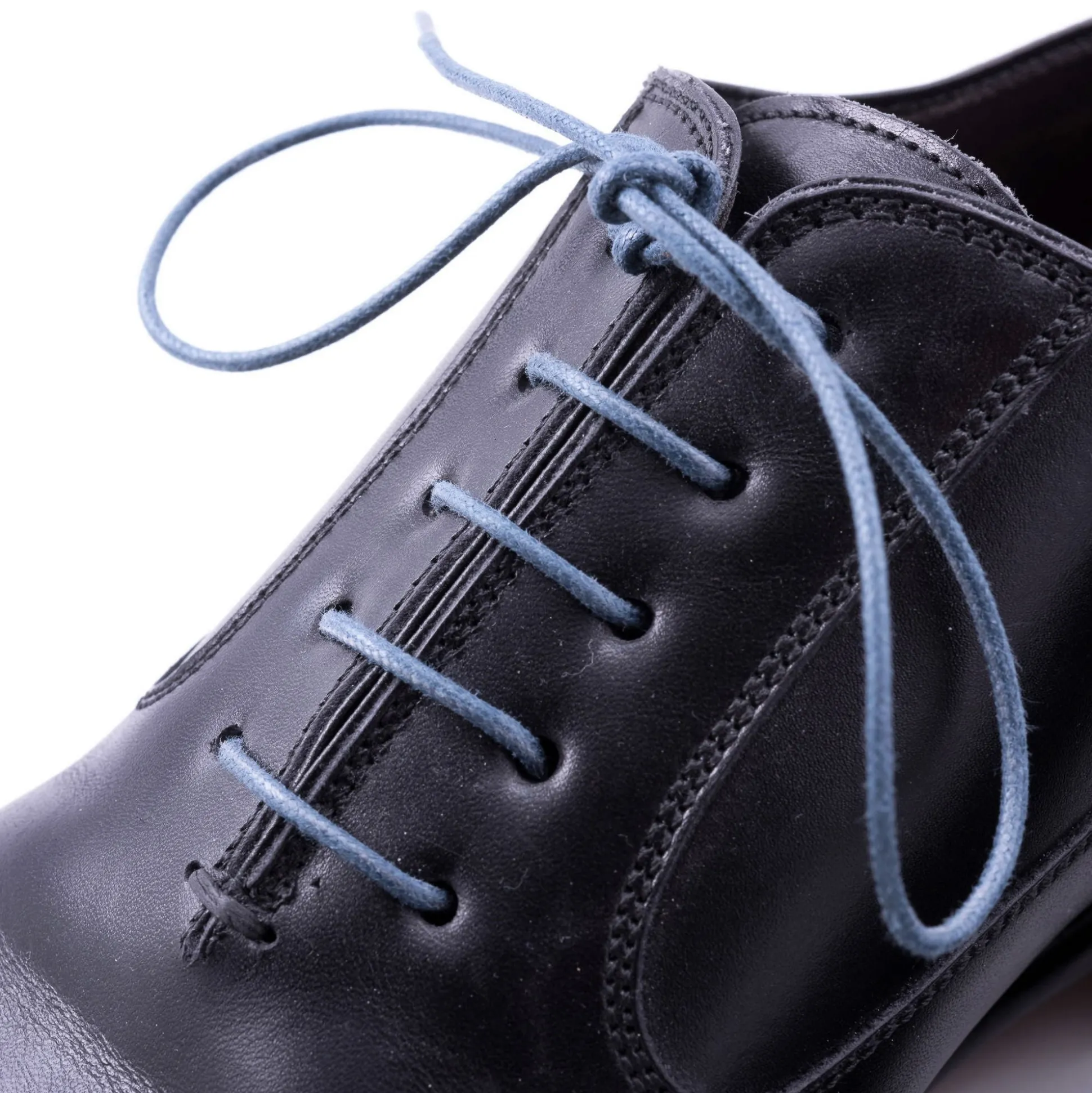 Flat Blue-Gray Waxed Cotton Shoelaces