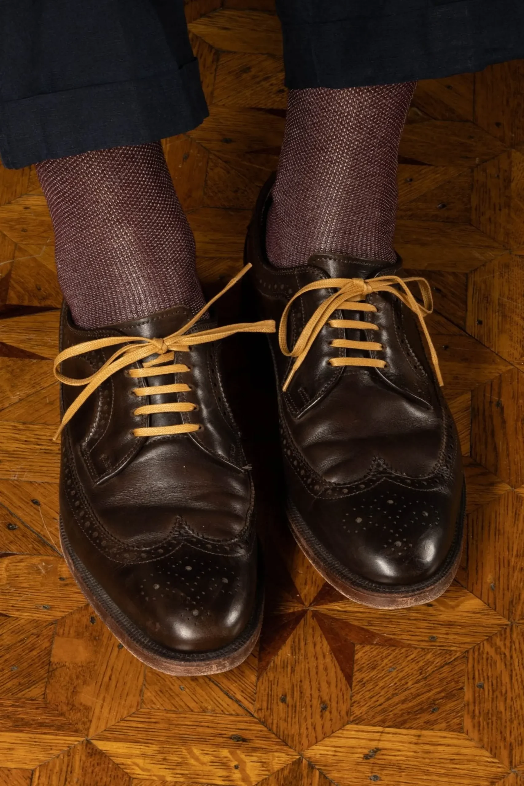 Flat Cognac Waxed Cotton Shoelaces