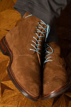 Flat Light Blue Waxed Cotton Shoelaces