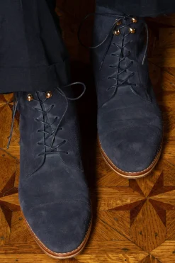 Flat Navy Waxed Cotton Shoelaces