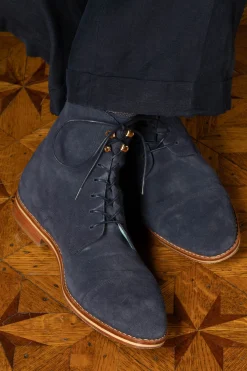 Flat Navy Waxed Cotton Shoelaces