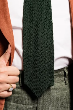 Forest Green Zigzag Silk Knit Tie